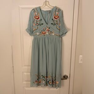 Teal embroidered dress